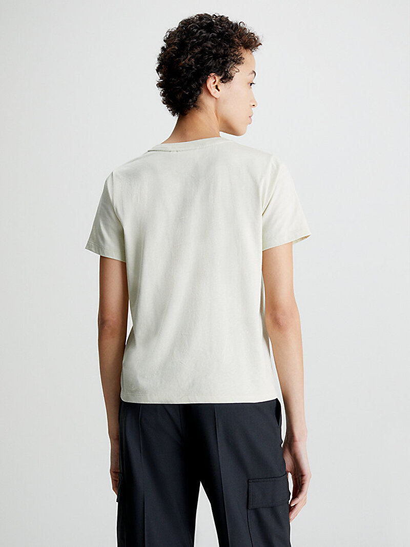 Calvin Klein Ekru Renkli Kadın Micro Logo T-Shirt