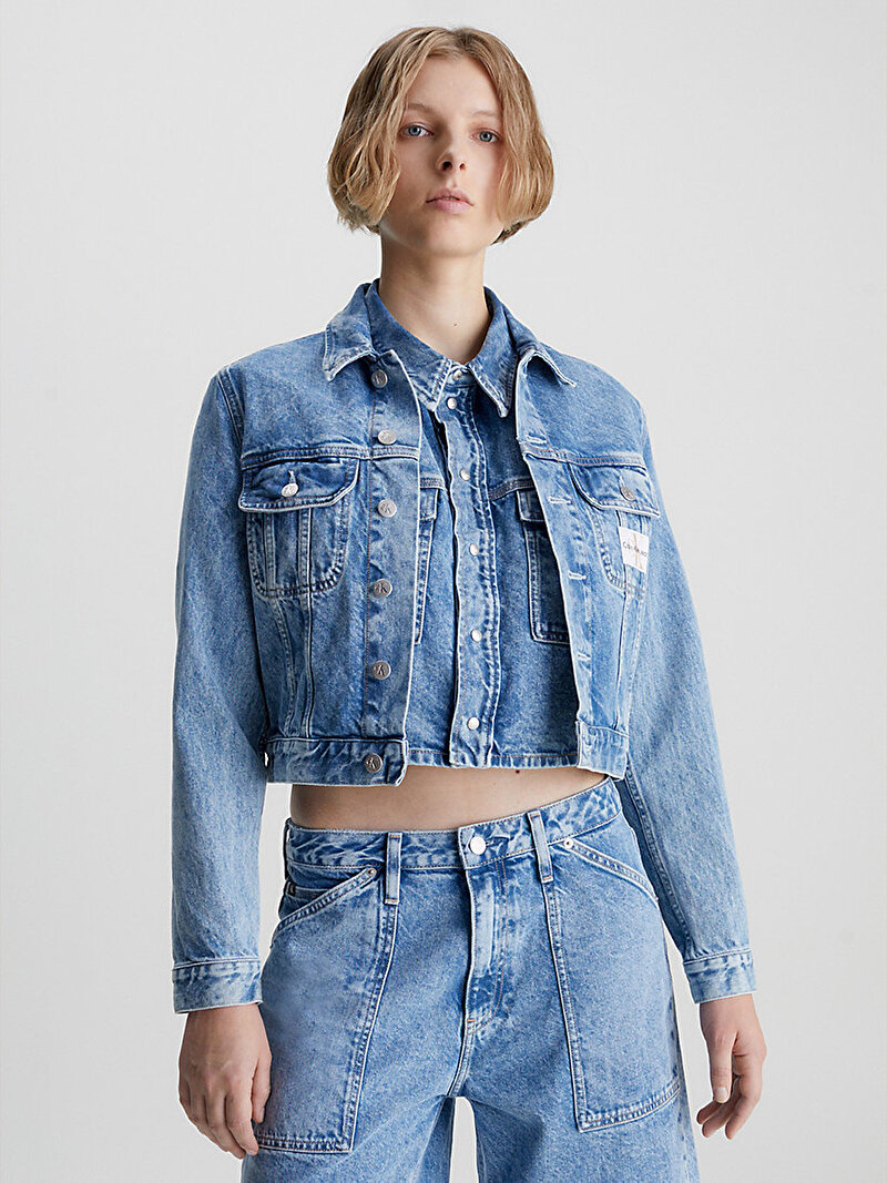 Calvin Klein Mavi Renkli Kadın Cropped 90S Denim Ceket
