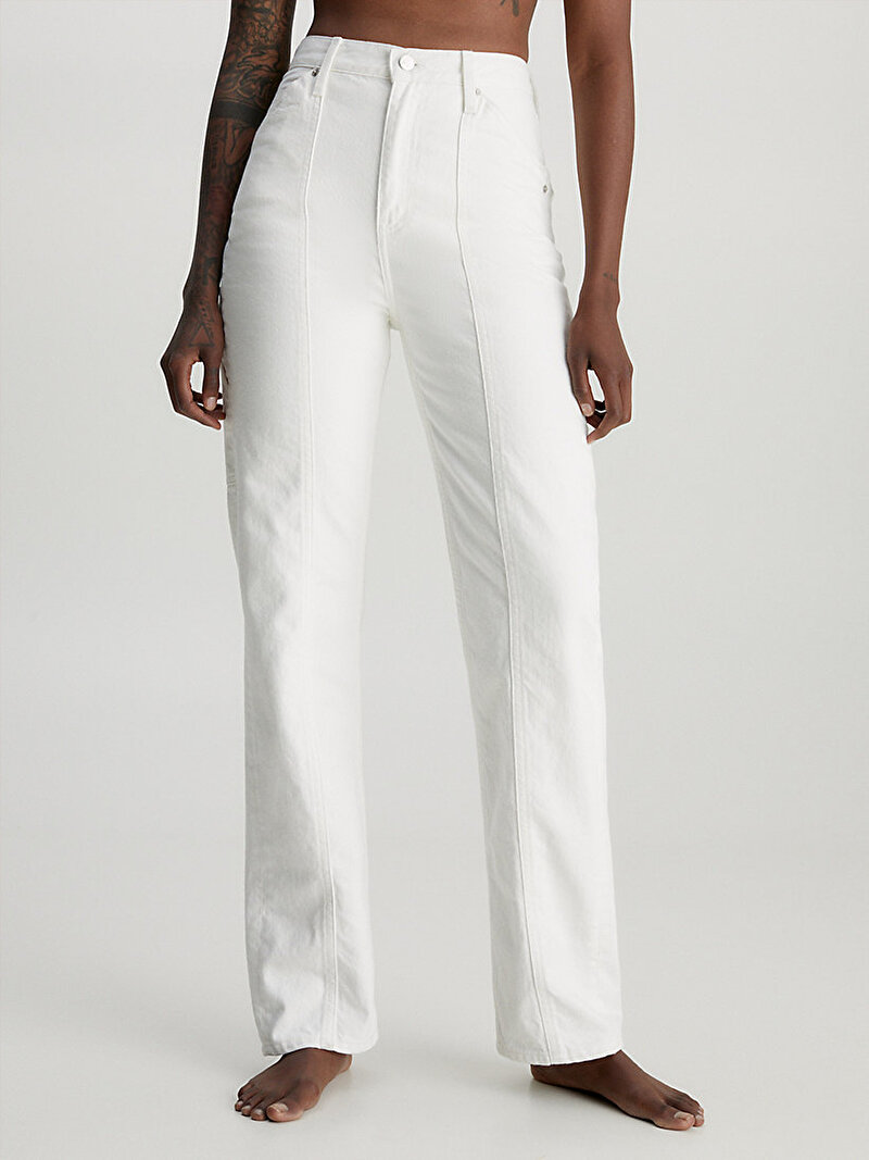 Calvin Klein Ekru Renkli Kadın Yüksek Bel Straight Jean Pantolon