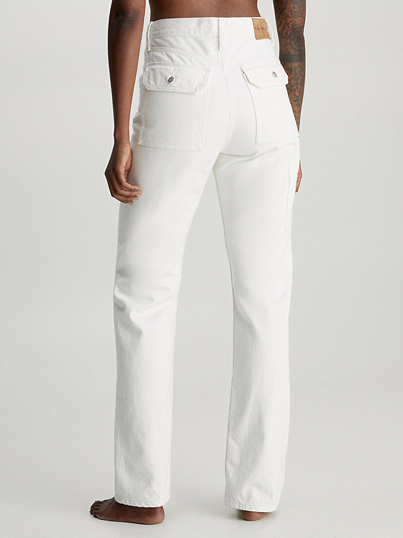 Calvin Klein Ekru Renkli Kadın Yüksek Bel Straight Jean Pantolon