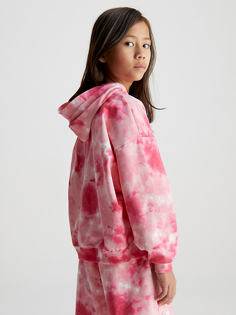Calvin Klein Pembe Renkli Kız Çocuk Tie Dye Monogram Hoodie Sweatshirt