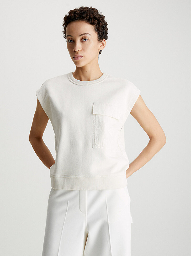 Calvin Klein Ekru Renkli Kadın Textured Cotton Blend Sweatshirt