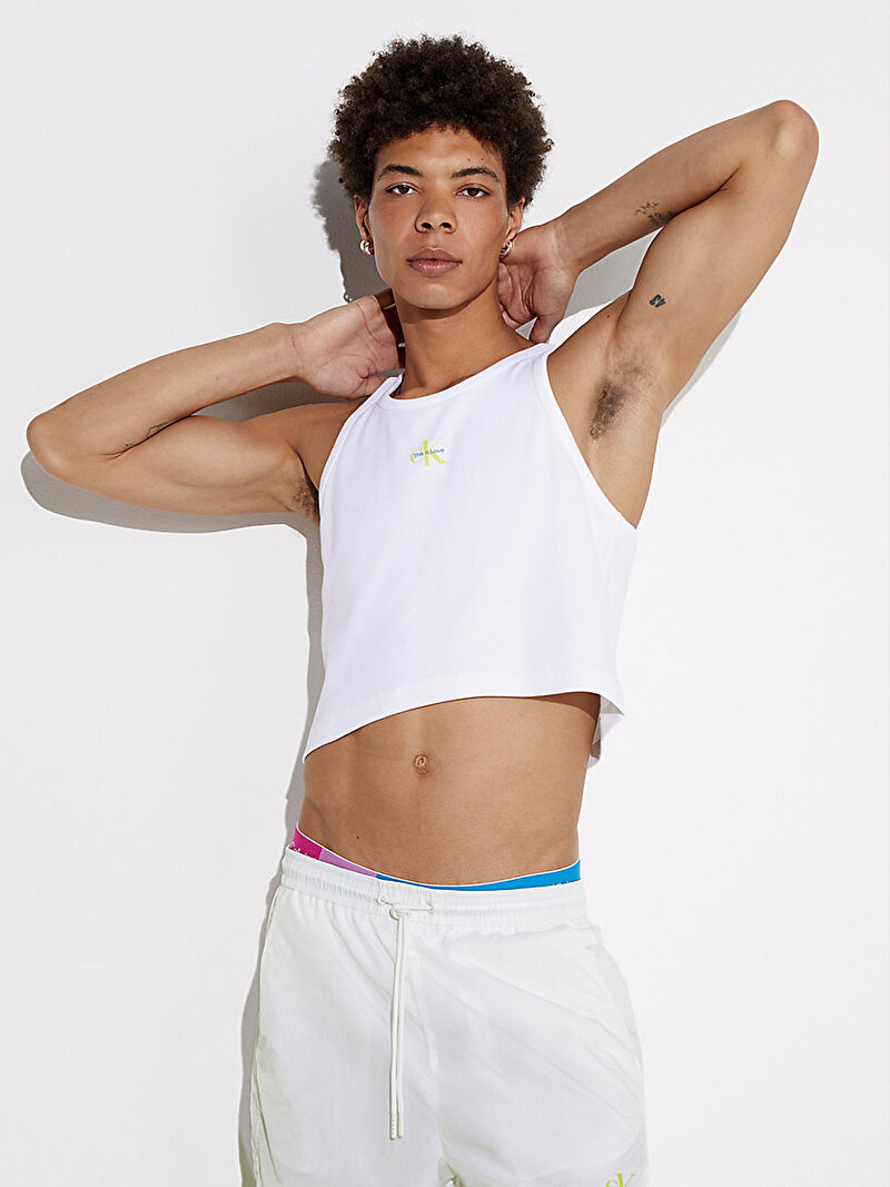 Calvin Klein Beyaz Renkli Erkek Monologo Slim Fit T-Shirt - Pride