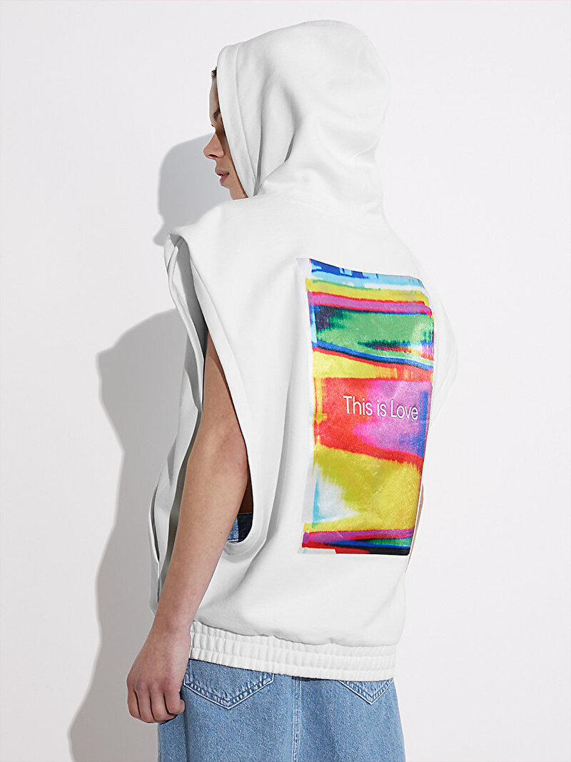 Calvin Klein Beyaz Renkli Unisex Oversized Sleeveless Sweatshirt - Pride