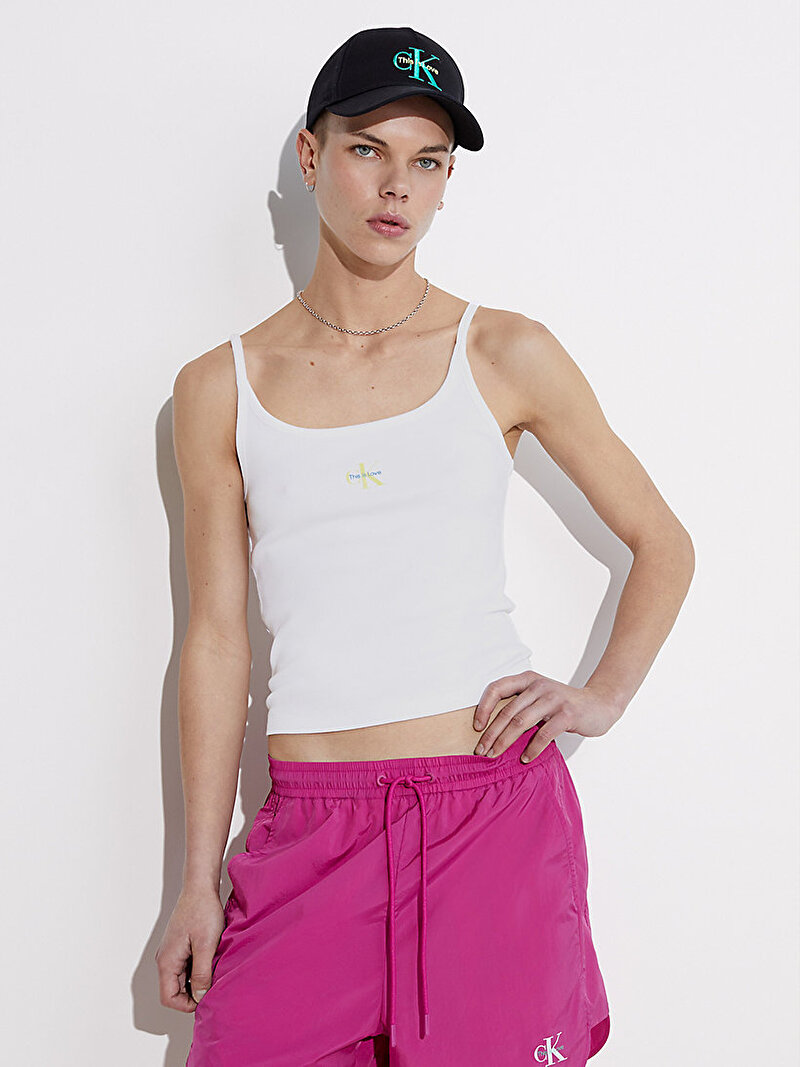 Calvin Klein Beyaz Renkli Kadın Monologo Slim T-Shirt - Pride