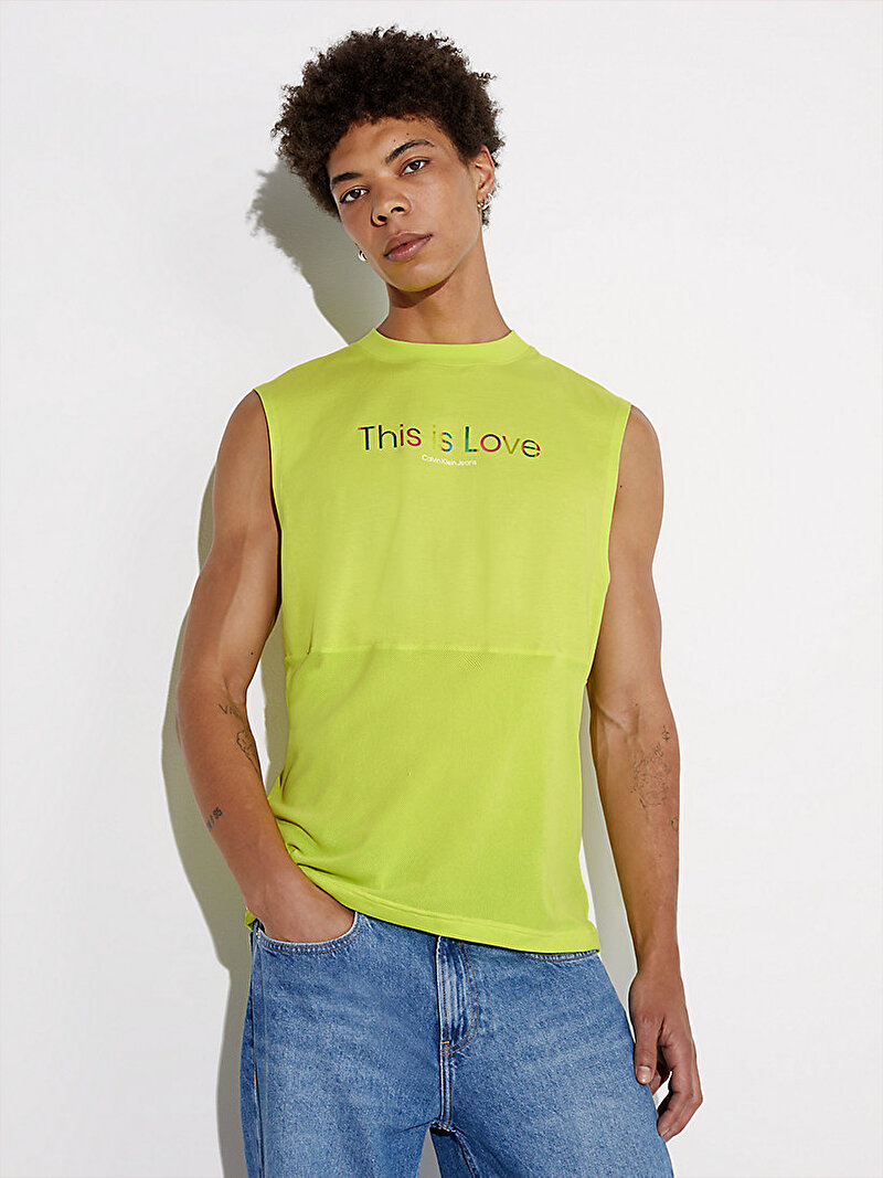 Calvin Klein Sarı Renkli Erkek Mesh Layered  Tank Top - Pride