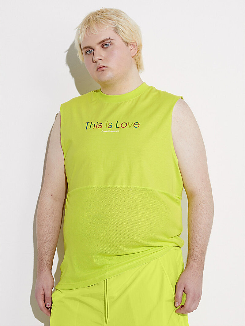Calvin Klein Sarı Renkli Erkek Mesh Layered  Tank Top - Pride