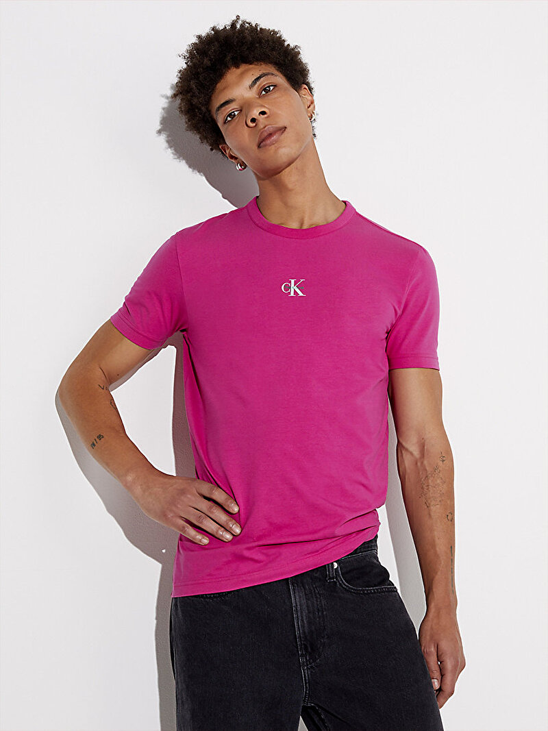Calvin Klein Mor Renkli Erkek Monologo Slim Fit T-Shirt - Pride