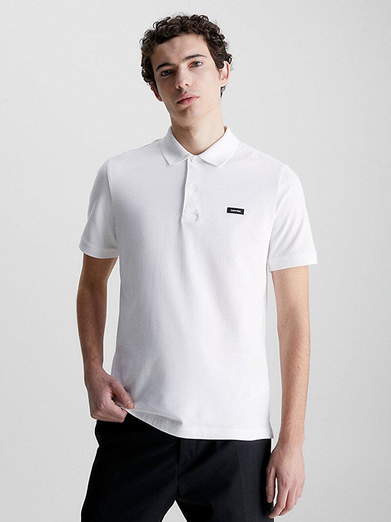 Calvin Klein Beyaz Renkli Erkek Streç Pique Slim Polo T-Shirt