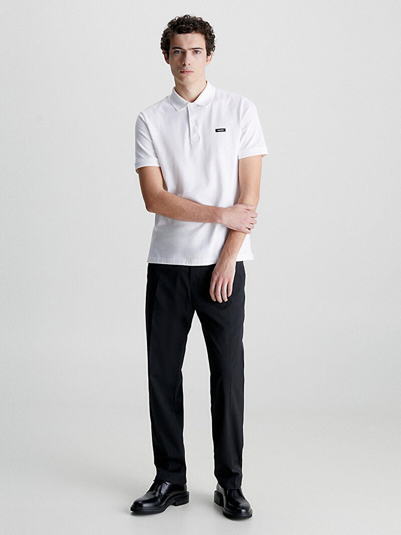 Calvin Klein Beyaz Renkli Erkek Streç Pique Slim Polo T-Shirt