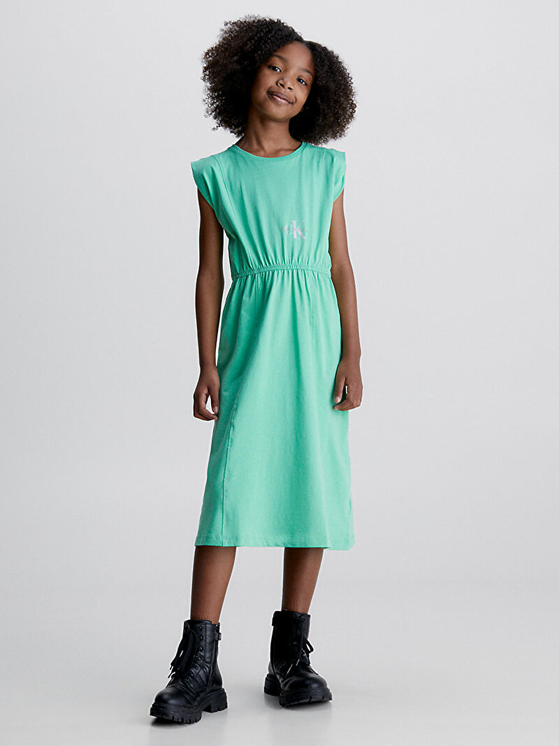 Calvin Klein Yeşil Renkli Kız Çocuk Monogram Logo Elbise