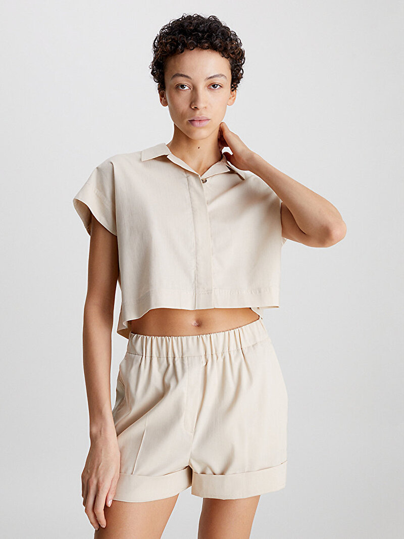 Calvin Klein Bej Renkli Kadın Summer Tensel Crop Bluz