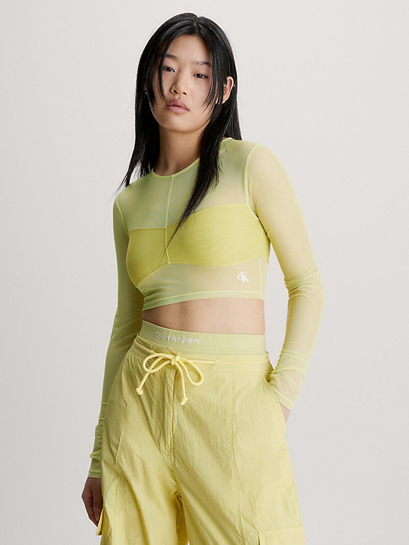 Calvin Klein Sarı Renkli Kadın Mesh Uzun Kollu Bluz