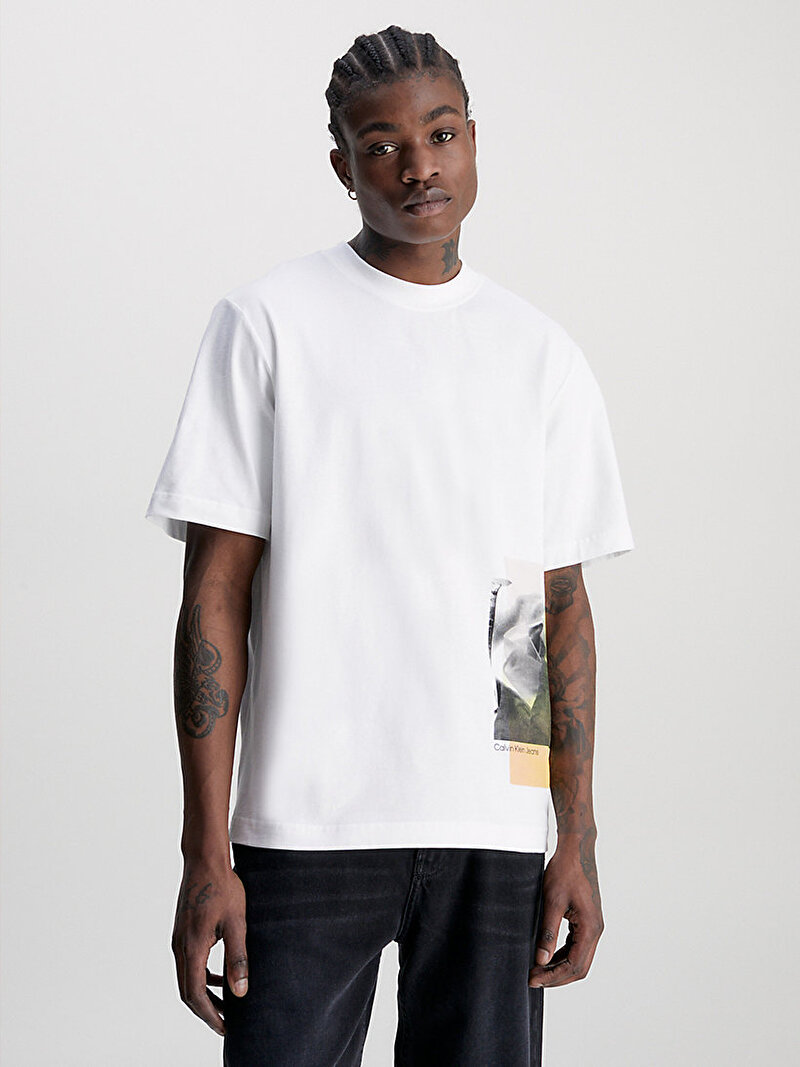 Calvin Klein Beyaz Renkli Erkek Multi Layered T-Shirt