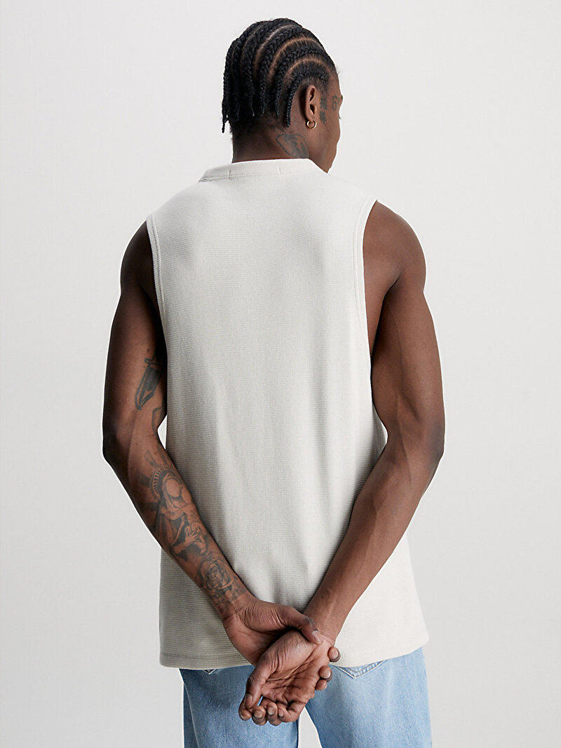 Calvin Klein Ekru Renkli Erkek Badge Waffle Tank Top