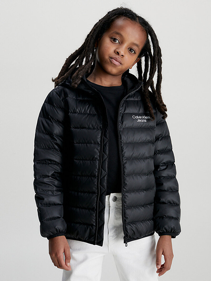 Calvin Klein Siyah Renkli Erkek Çocuk Down Logo Ceket