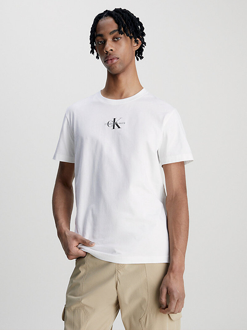 Calvin Klein Beyaz Renkli Erkek Monologo Regular T-Shirt