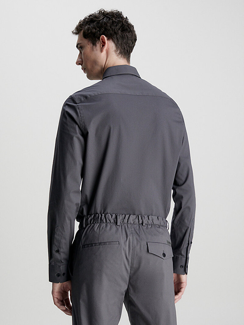 Calvin Klein Gri Renkli Erkek Stretch Poplin Slim Gömlek