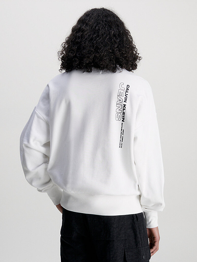 Calvin Klein Beyaz Renkli Erkek Multi Layered Photo Print Sweatshirt