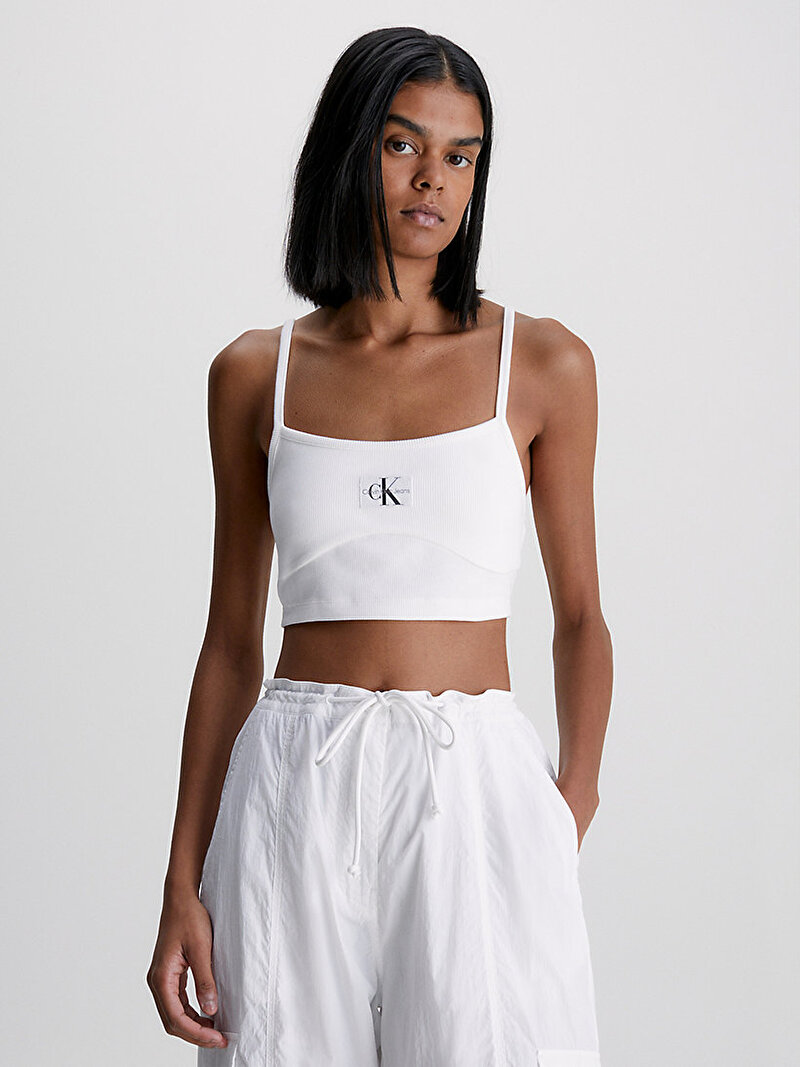 Calvin Klein Beyaz Renkli Kadın Badge Rib Bralet T-Shirt