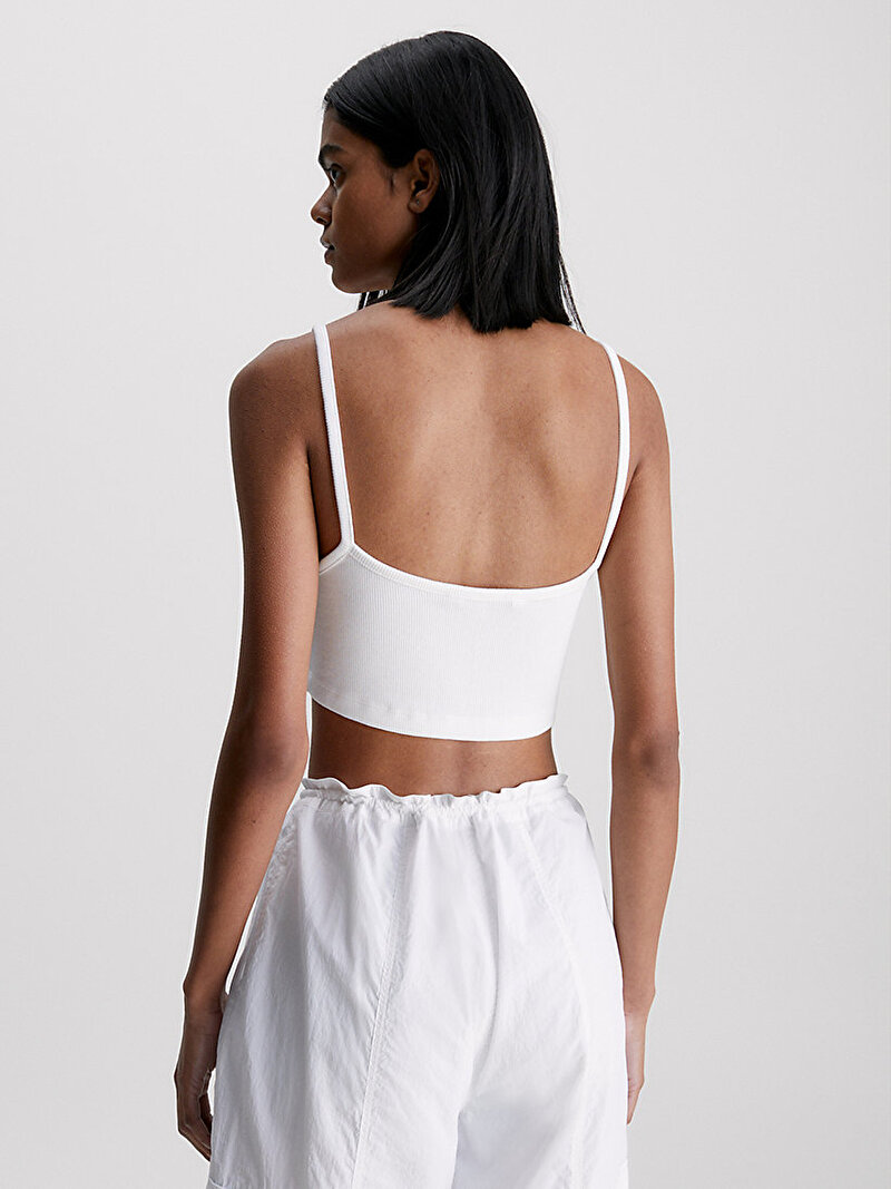 Calvin Klein Beyaz Renkli Kadın Badge Rib Bralet T-Shirt