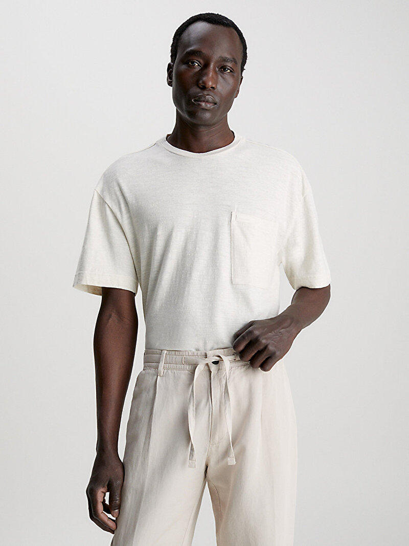 Calvin Klein Ekru Renkli Erkek Cepli T-Shirt