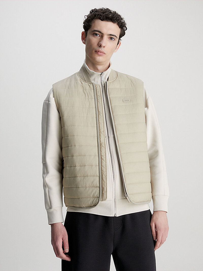 Calvin Klein Bej Renkli Erkek Quilted Crinkle Yelek