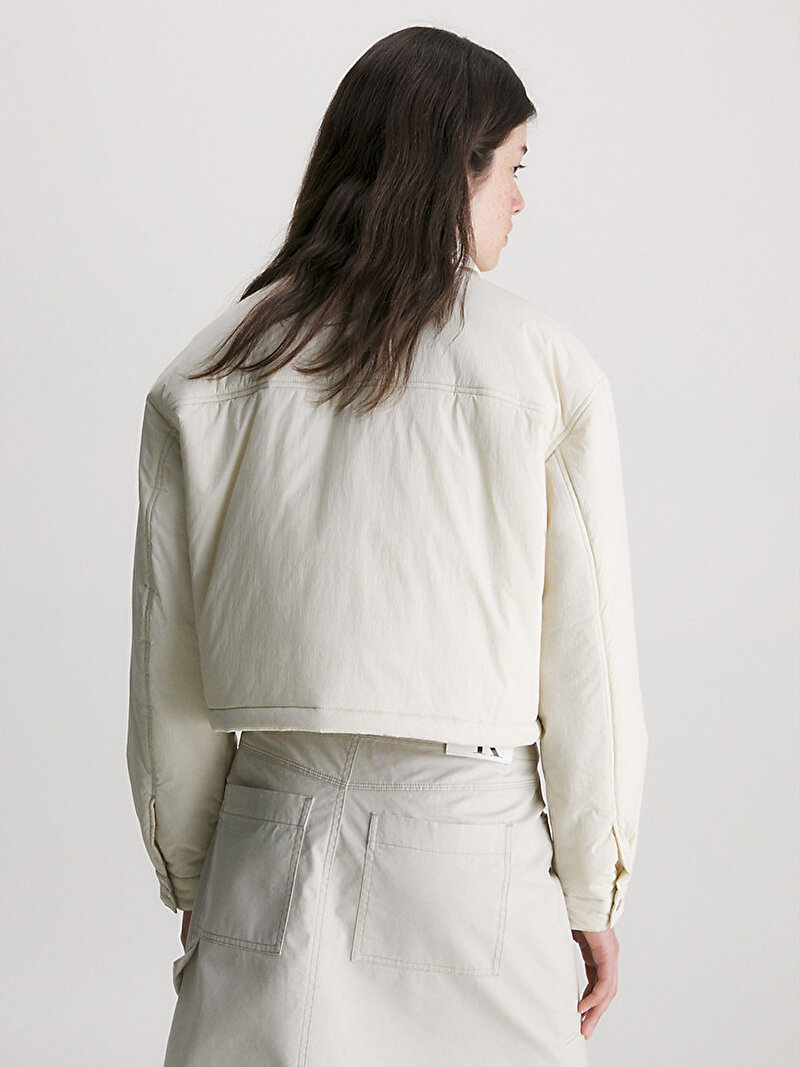 Calvin Klein Ekru Renkli Kadın Cropped Coach Ceket