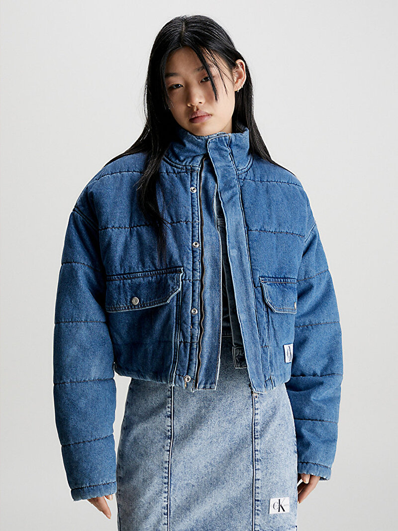 Calvin Klein Mavi Renkli Kadın Light Denim Puffer Ceket