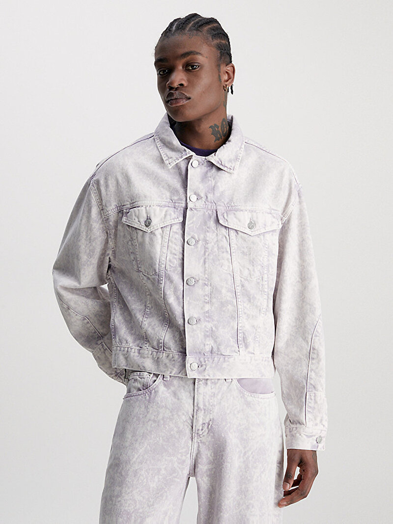Calvin Klein Mor Renkli Unisex Boxy Panel Denim Ceket