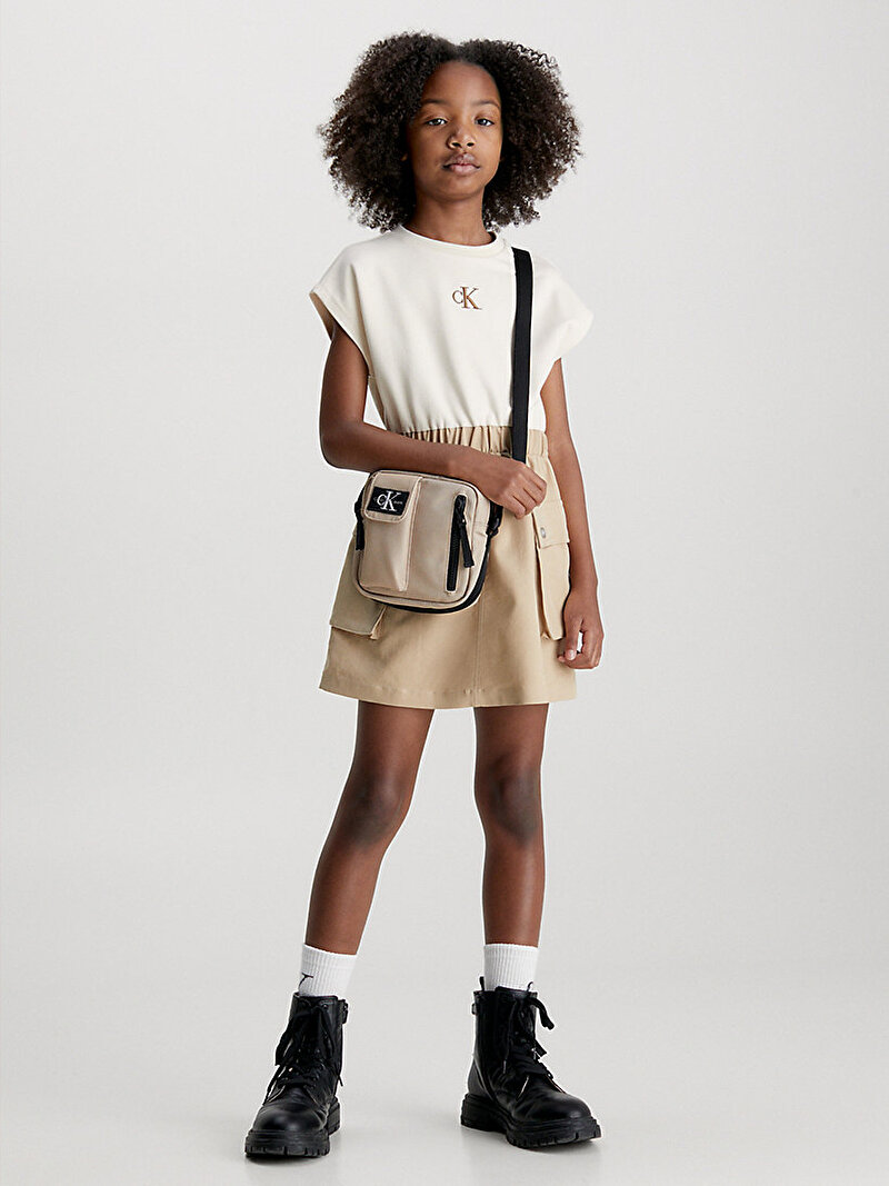 Calvin Klein Bej Renkli Kız Çocuk Workwear Mix Media Elbise
