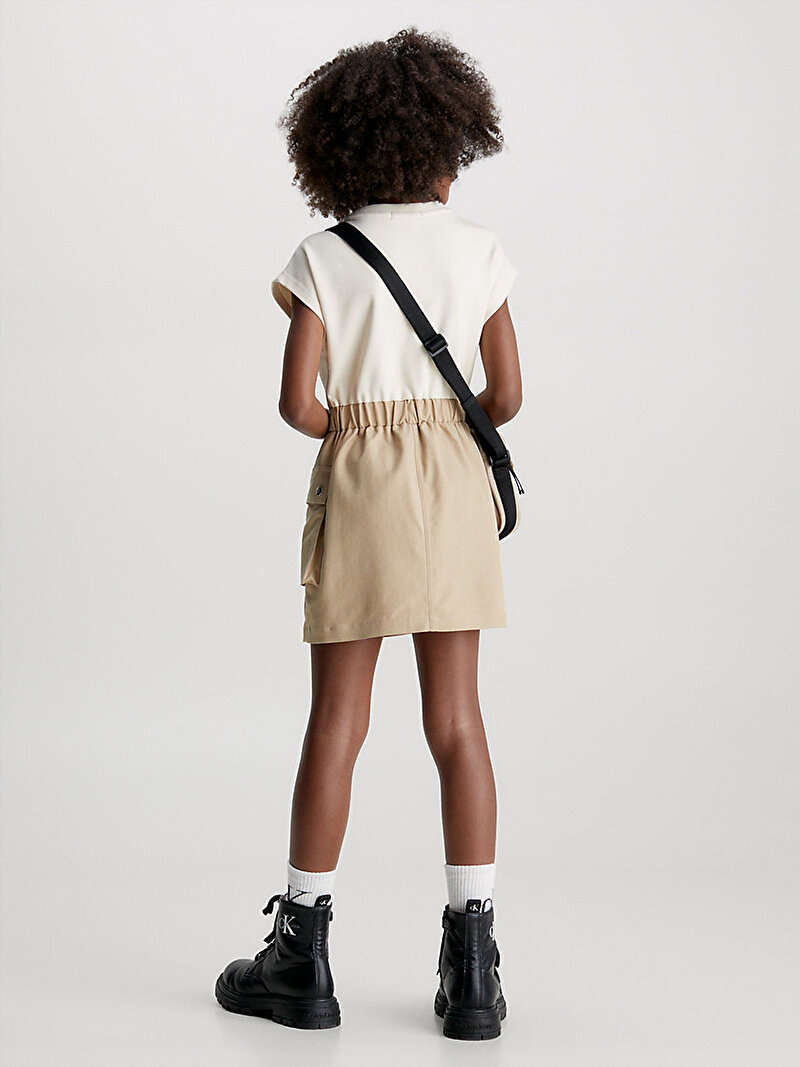 Calvin Klein Bej Renkli Kız Çocuk Workwear Mix Media Elbise