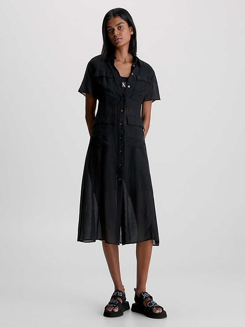 Kadın Sheer Short Sleeve Elbise