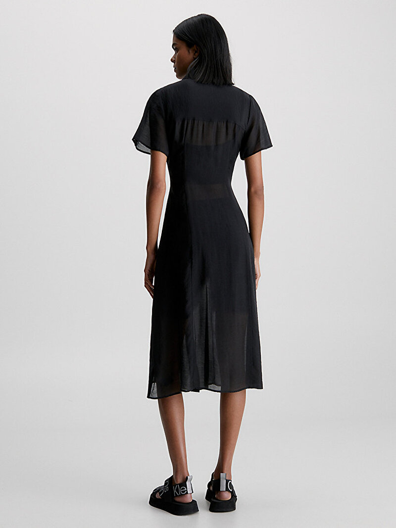 Calvin Klein Siyah Renkli Kadın Sheer Short Sleeve Elbise