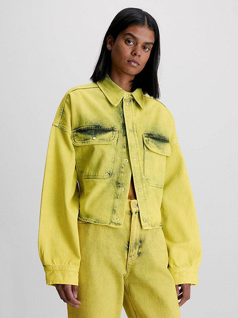 Calvin Klein Sarı Renkli Kadın Oversized Crop Gömlek