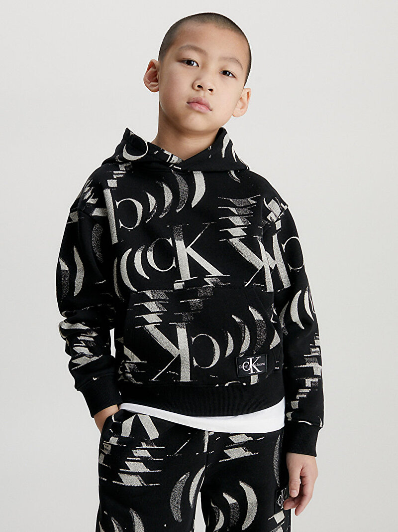 Calvin Klein Siyah Renkli Erkek Çocuk Glitched Monogram Sweatshirt
