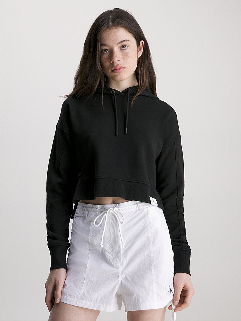 Calvin Klein Siyah Renkli Kadın Rib Mix Tab Hoodie Sweatshirt