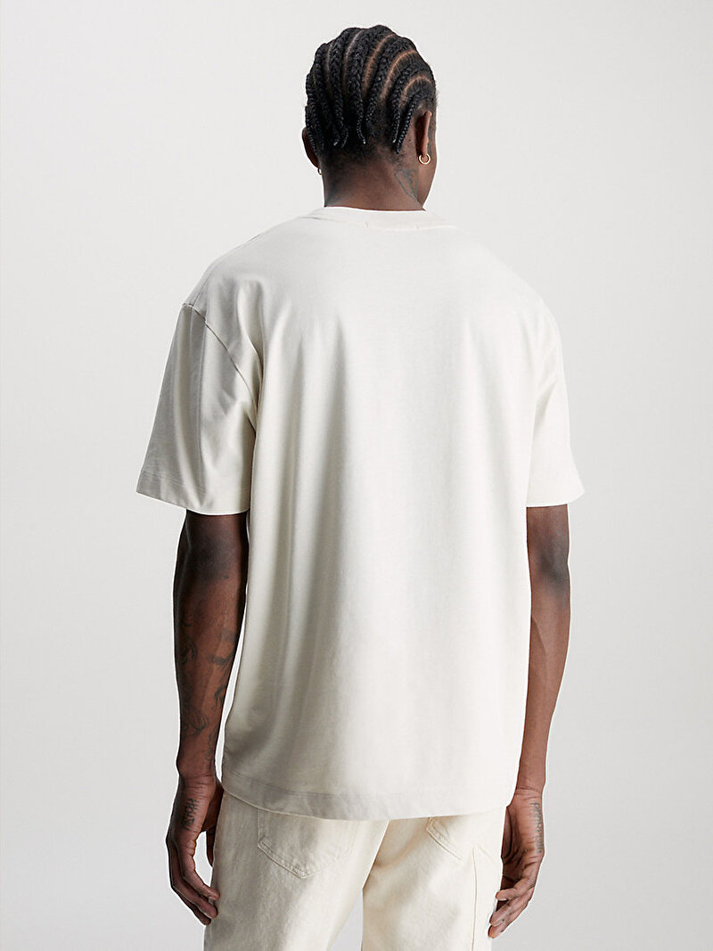 Calvin Klein Ekru Renkli Erkek Stacked Archival T-Shirt