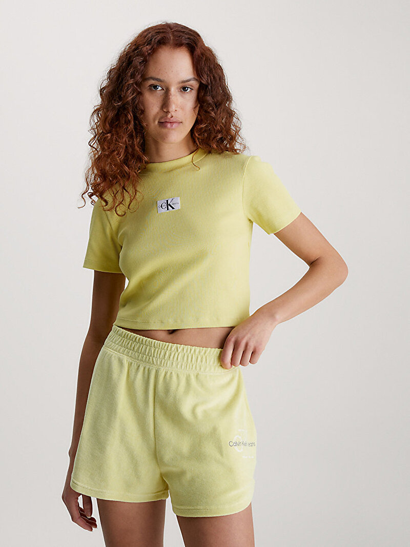 Calvin Klein Sarı Renkli Kadın Badge Rib T-Shirt