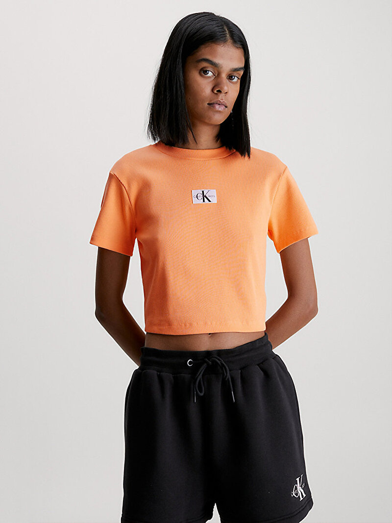 Calvin Klein Turuncu Renkli Kadın Badge Rib T-Shirt