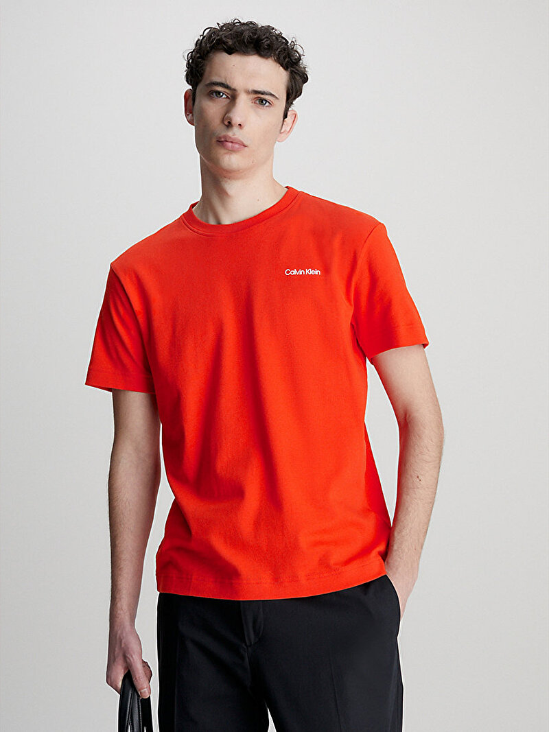 Calvin Klein Turuncu Renkli Erkek Micro Logo T-Shirt