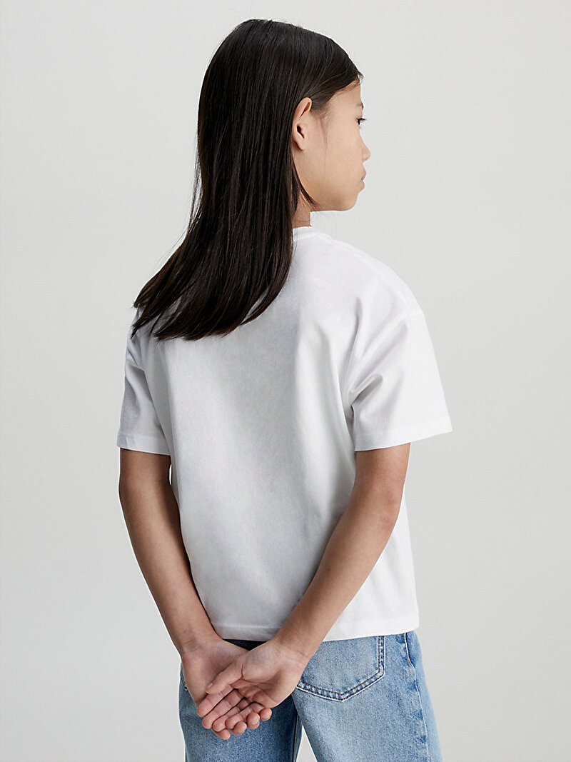 Calvin Klein Beyaz Renkli Kız Çocuk CK Logo Boxy T-Shirt
