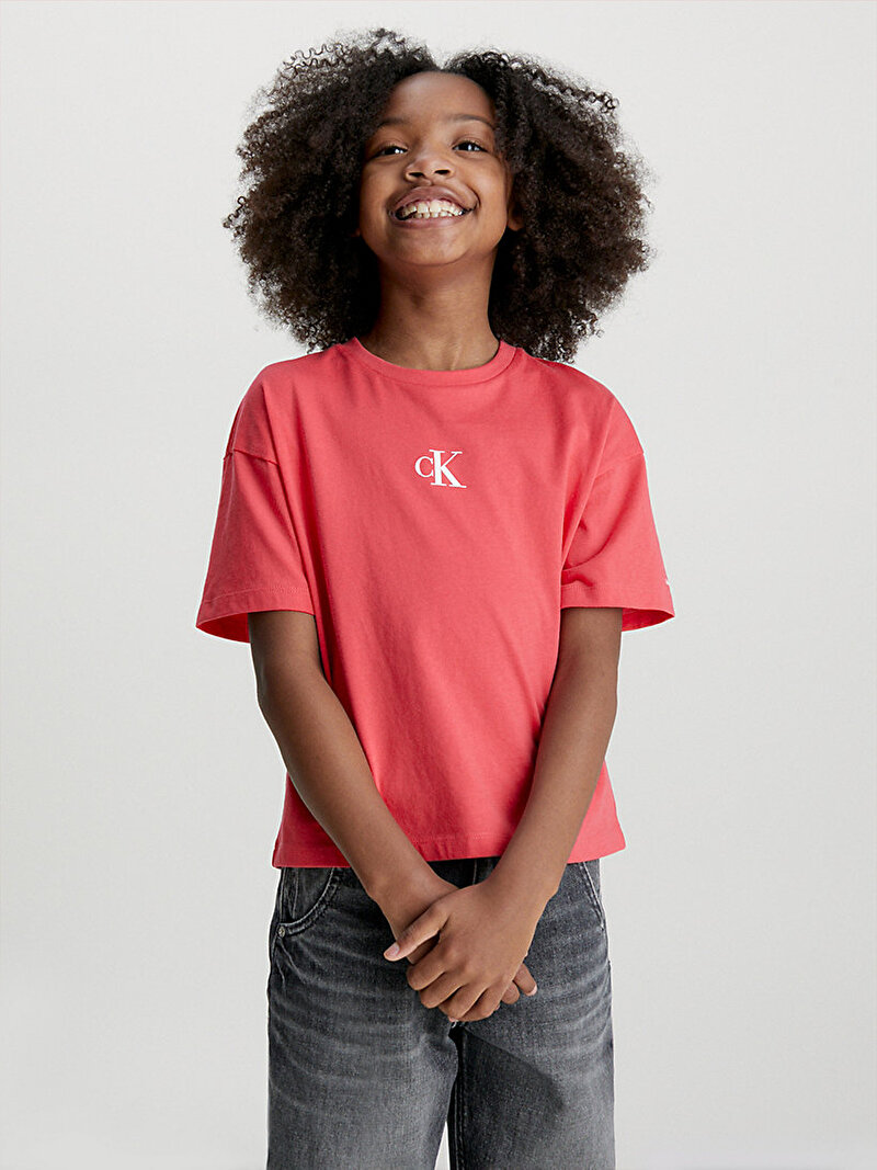 Calvin Klein Pembe Renkli Kız Çocuk CK Logo Boxy T-Shirt