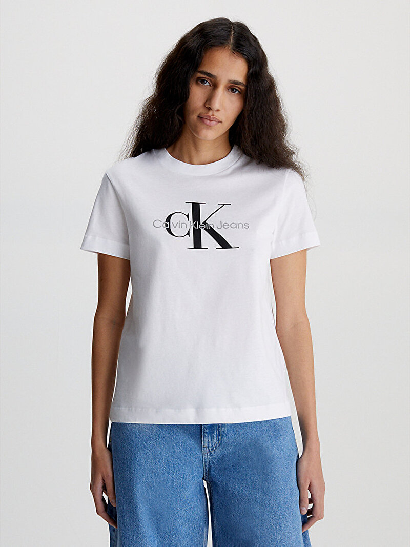 Calvin Klein Beyaz Renkli Kadın Core Monologo Regular T-Shirt