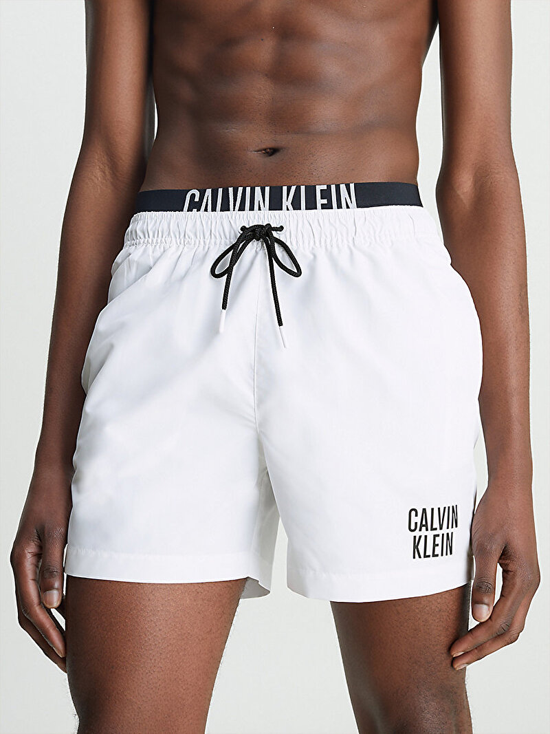 Calvin Klein Beyaz Renkli Erkek Medium Double Waistband Deniz Şortu