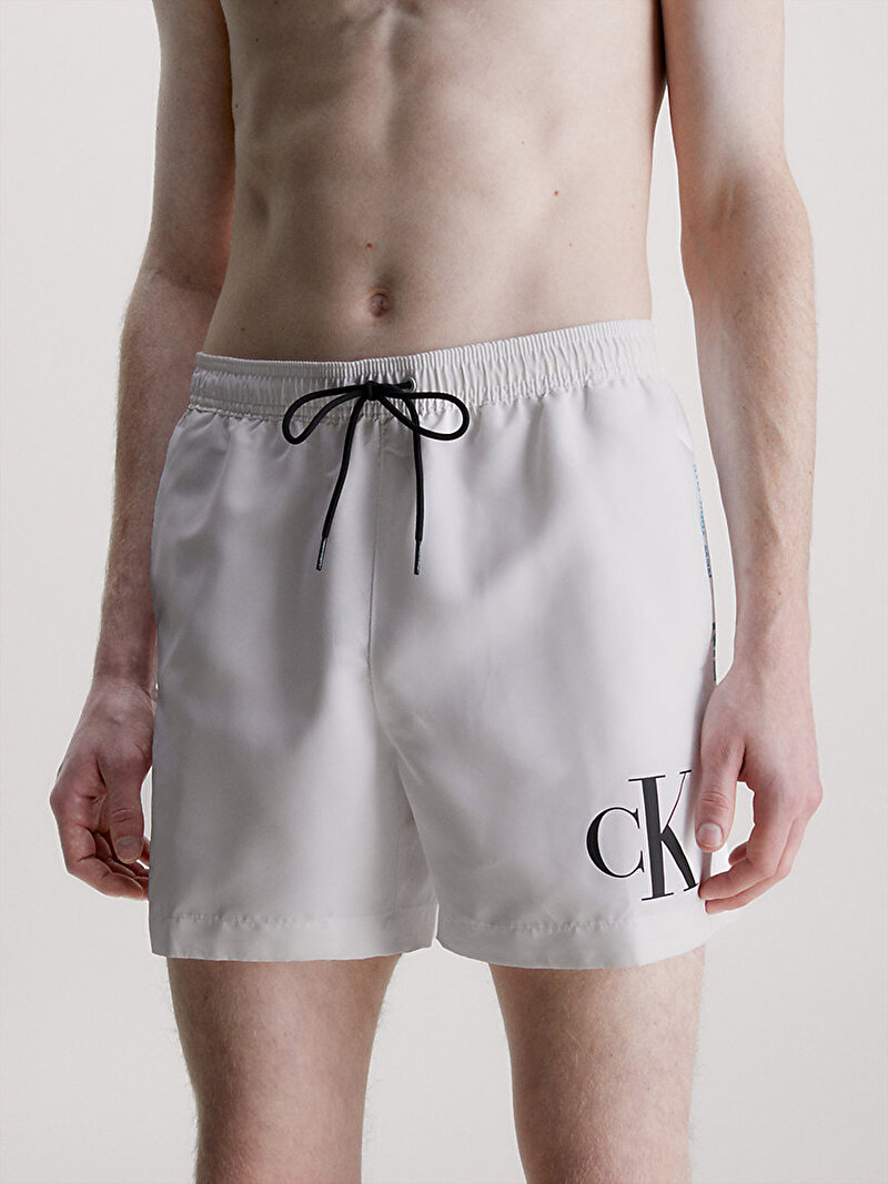 Calvin Klein Beyaz Renkli Erkek Medium Drawstring Deniz Şortu