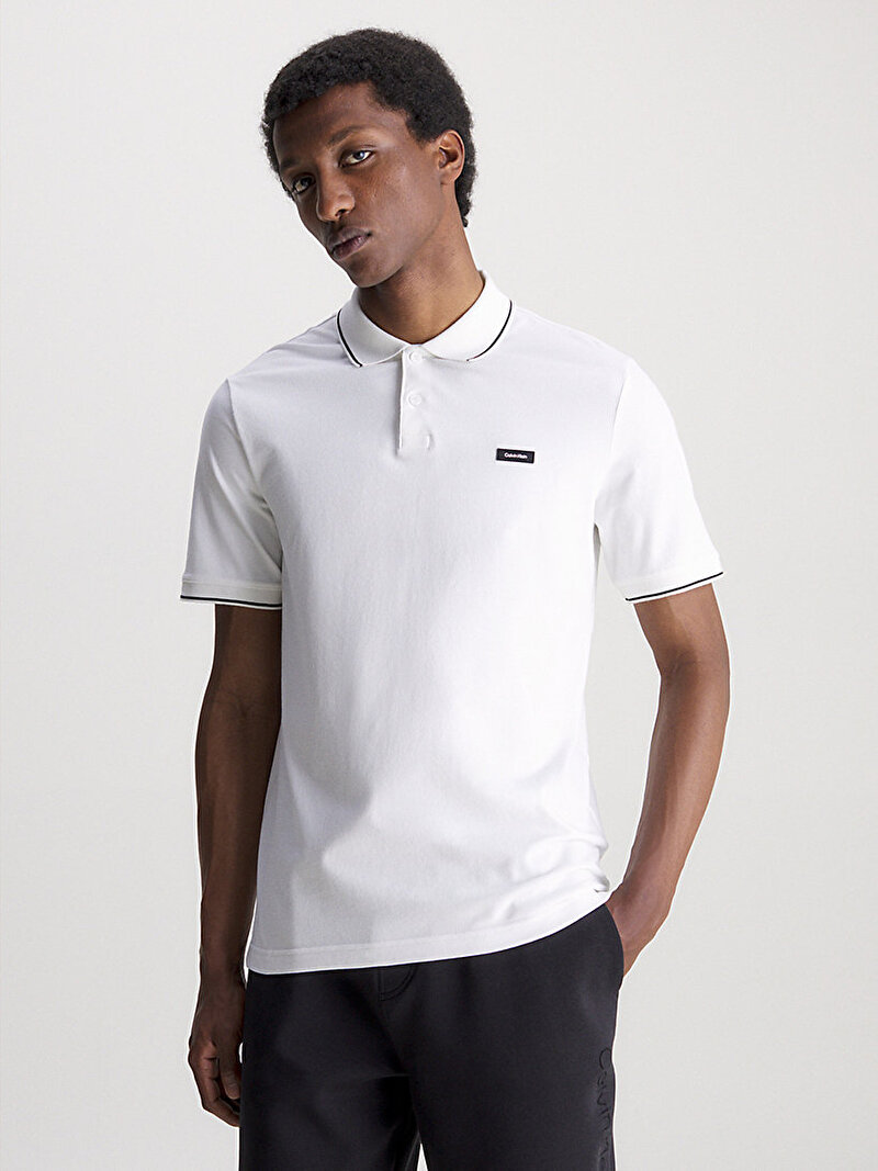 Calvin Klein Beyaz Renkli Erkek Stretch Pique Polo T-Shirt