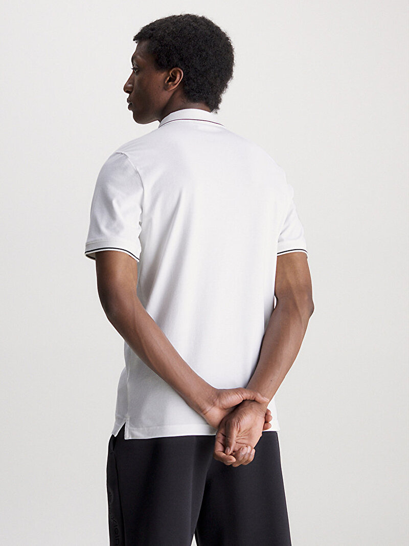 Calvin Klein Beyaz Renkli Erkek Stretch Pique Polo T-Shirt