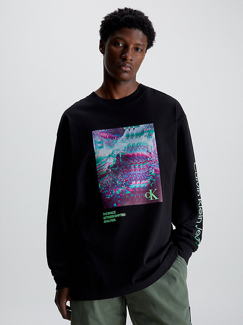 Calvin Klein Siyah Renkli Erkek Hyper Real Landscape Uzun Kollu T-Shirt