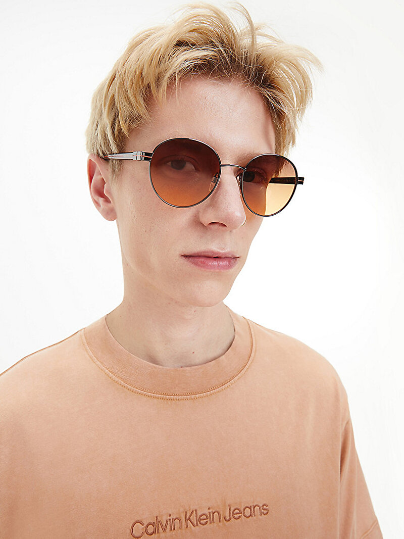 Calvin Klein Kahverengi Renkli Unisex Round Güneş Gözlüğü